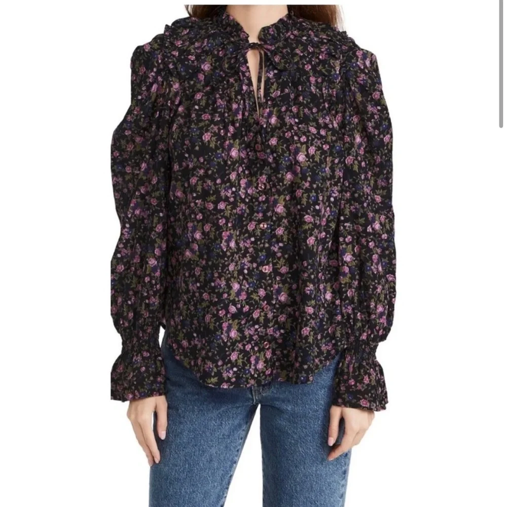 NEW! Free People Meant To Be Blouse Revolve Size Large Black Purple Floral boho - Picture 7 of 11